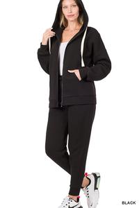 Womens BLACK ZIPPER HOODIE & JOGGER Set