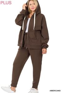 Women's Plus Size Brown ZIPPER HOODIE JACKET & JOGGER SET
